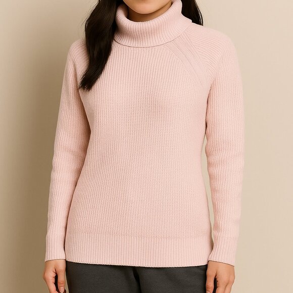 LOFT Petites WaffleKnit Turtleneck Sweater Soft Pink (SP) (Lounge Collection) - Picture 1 of 8